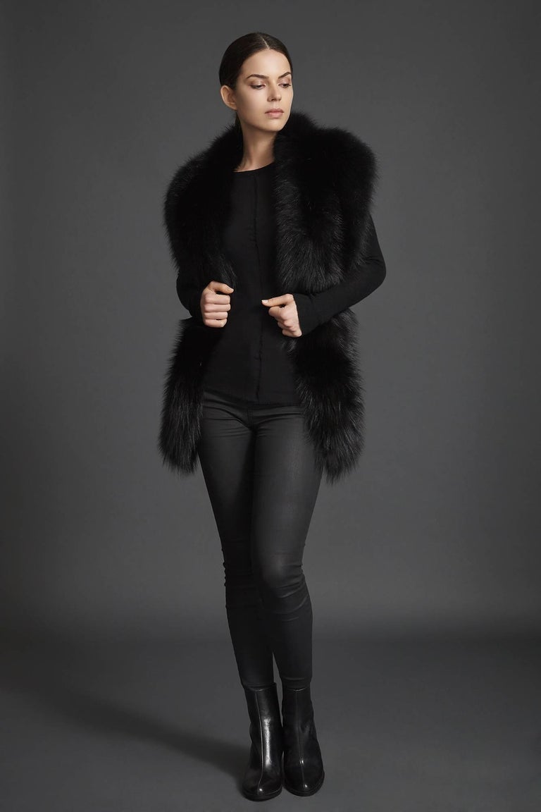 Verheyen London Legacy Black Fox Fur Stole Collar Scarf with belt  For Sale 4