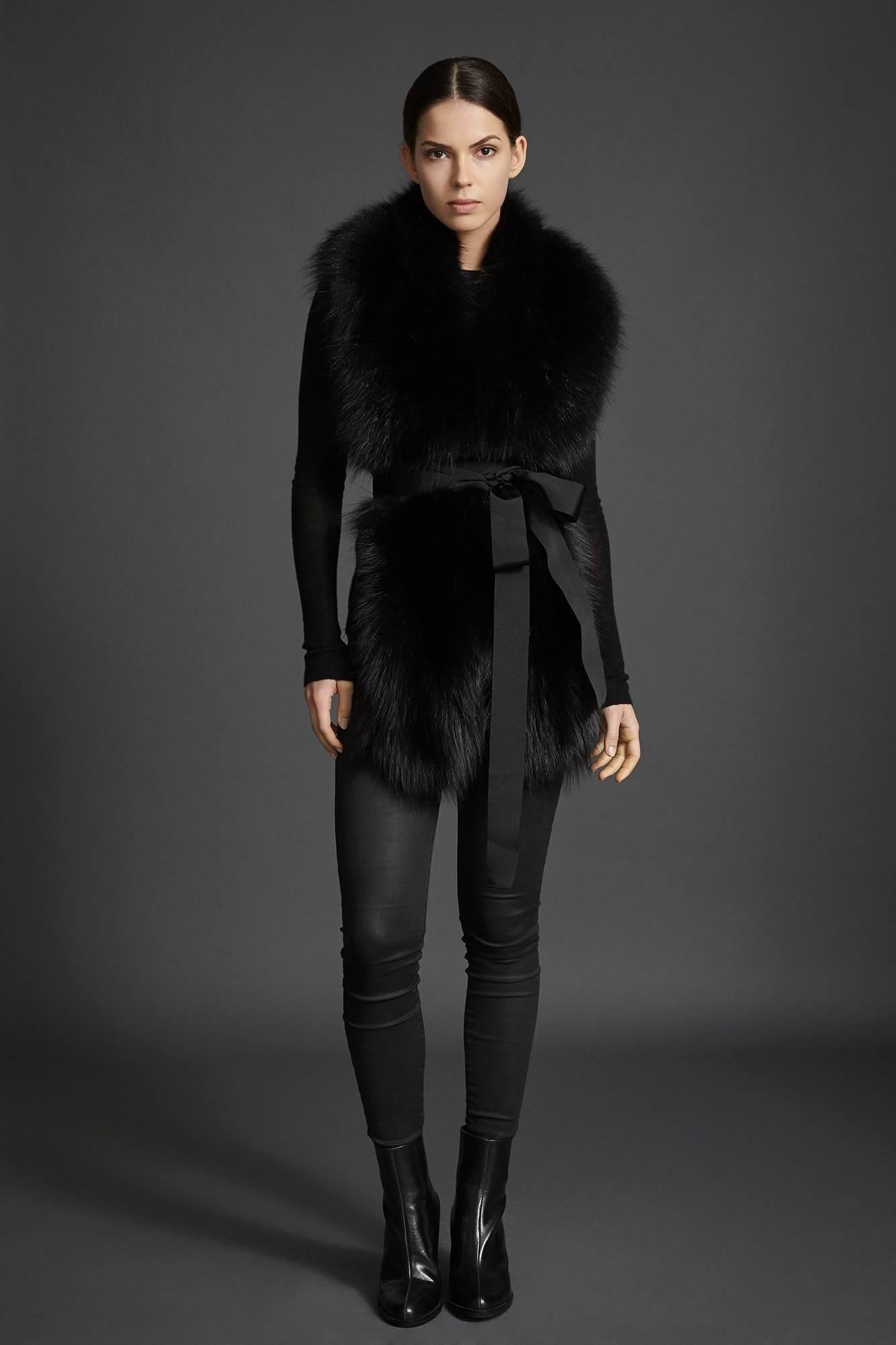 Verheyen London Legacy Black Fox Fur Stole Collar with Belt 

The Legacy Stole is Verheyen London’s versatile design to be worn from day to night. Crafted in the finest dyed blue fox fur and lined in coloured silk satin.  A structured design to wrap