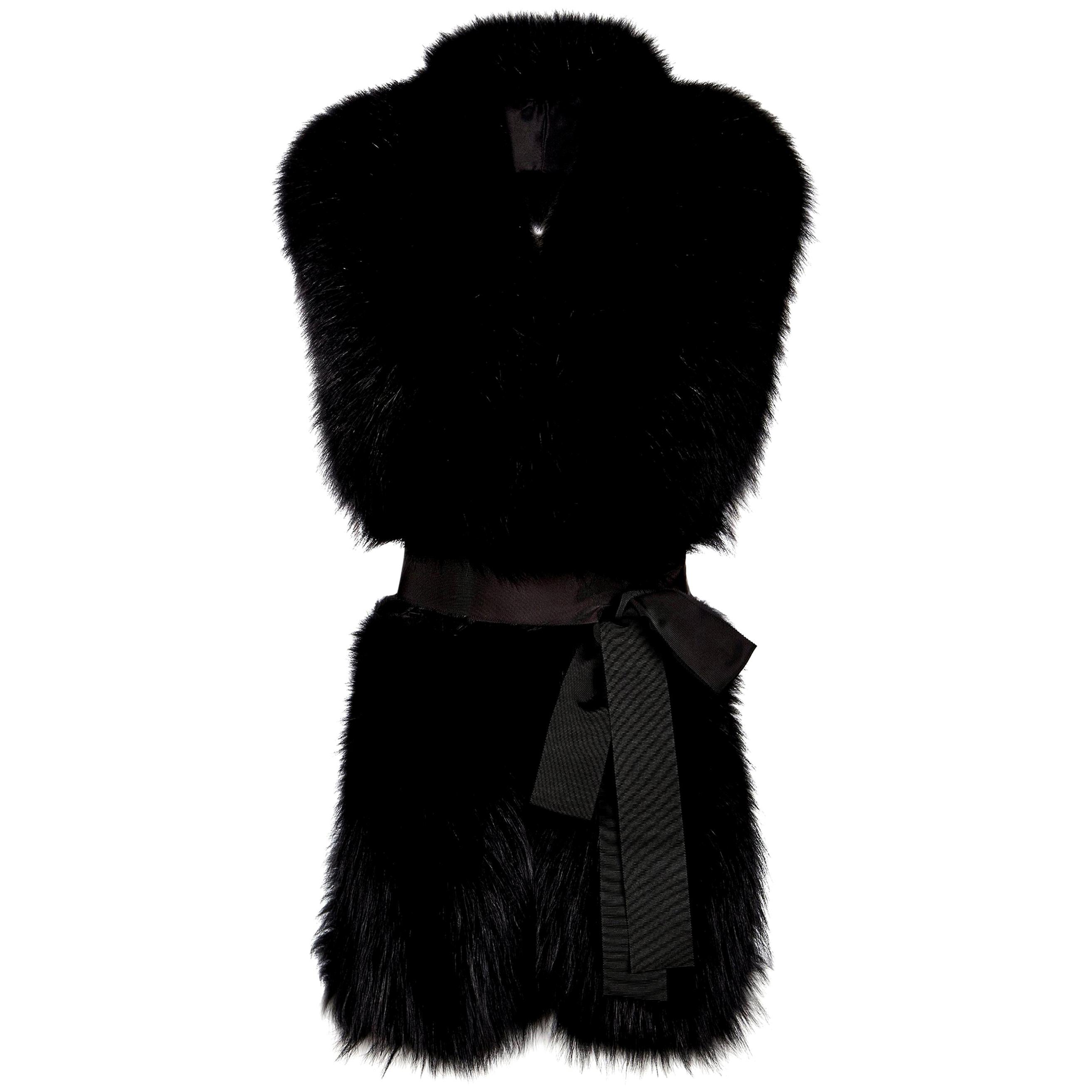 Verheyen London Legacy Black Fox Fur Stole Collar with belt For Sale