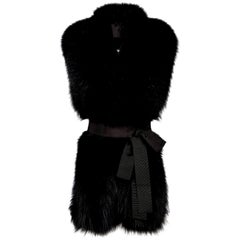 Used Verheyen London Legacy Black Fox Fur Stole Collar with belt