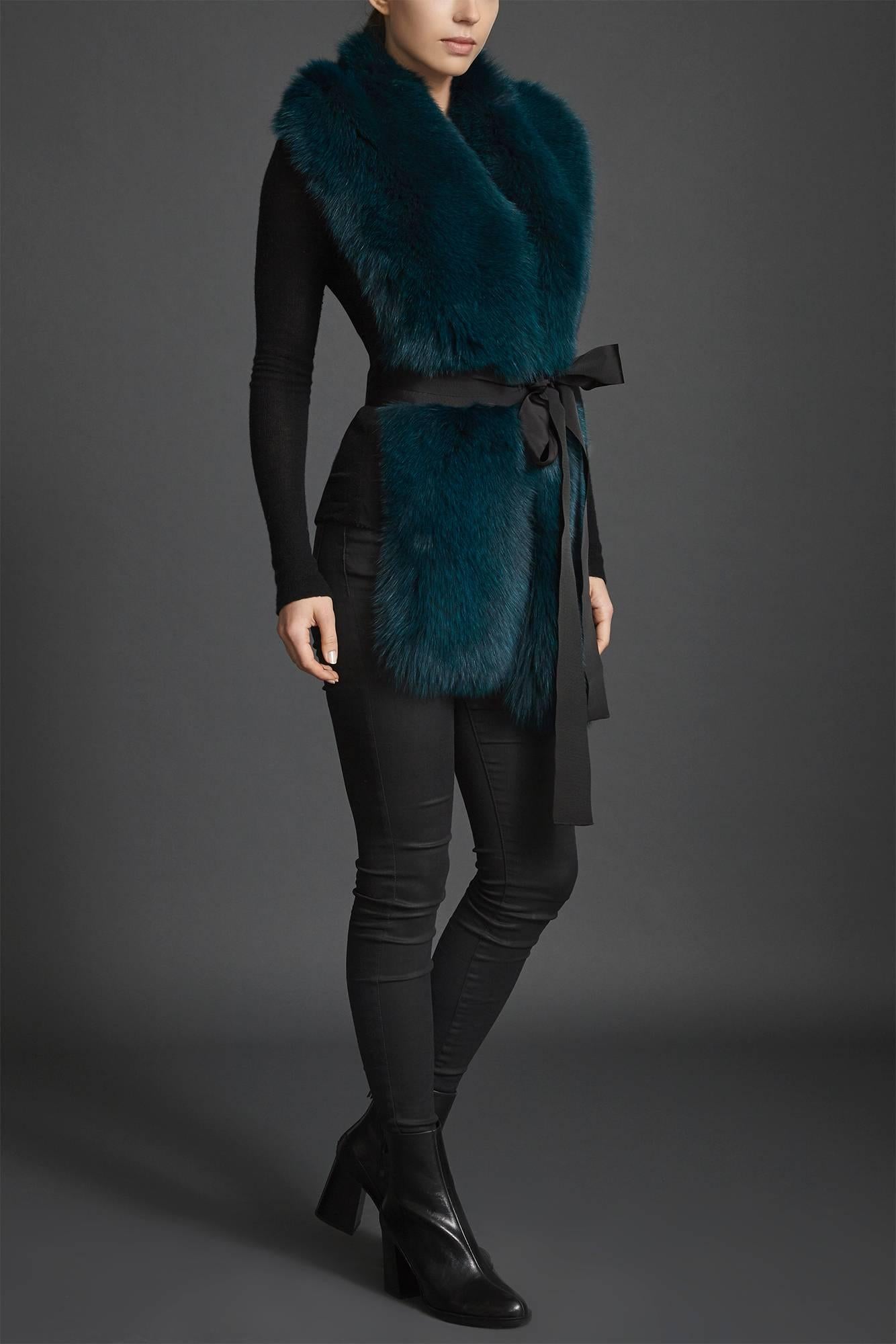 Verheyen London Legacy Stole Collar in Jade Fox Fur & Silk Lining - Brand New  1