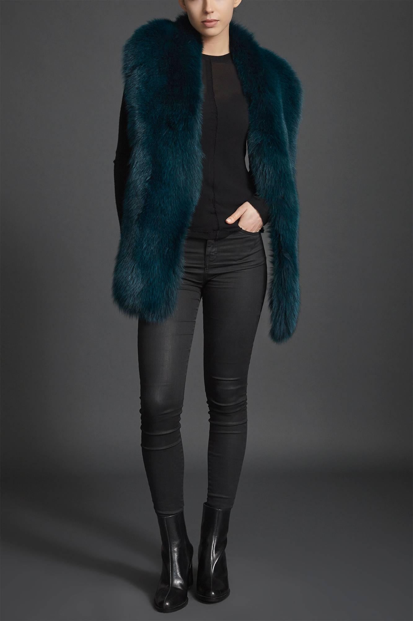 Verheyen London Legacy Stole Collar in Jade Fox Fur & Silk Lining - Brand New  3