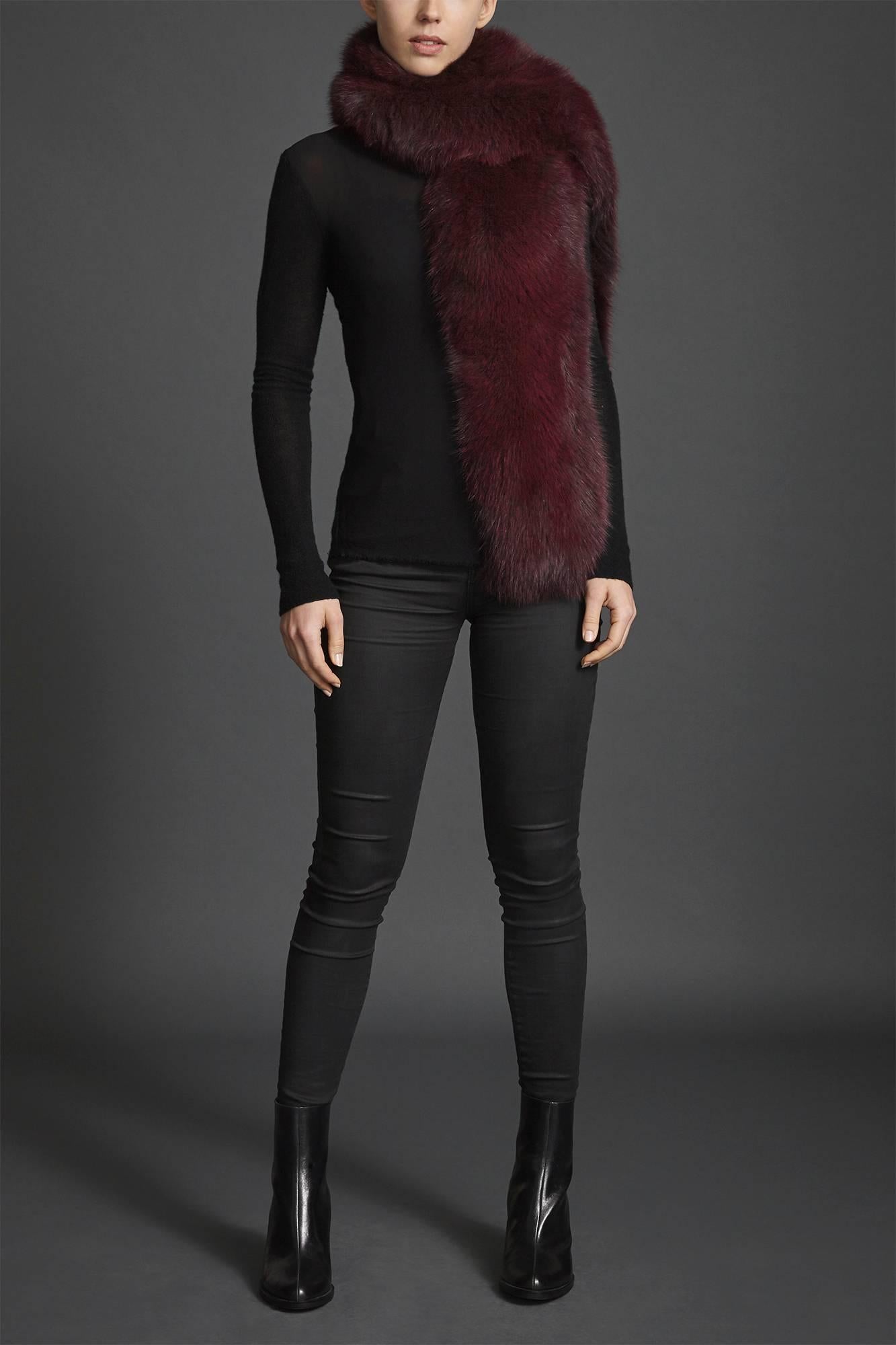 Verheyen London Legacy Stole in Garnet Burgundy Fox Fur with Belt For Sale 4