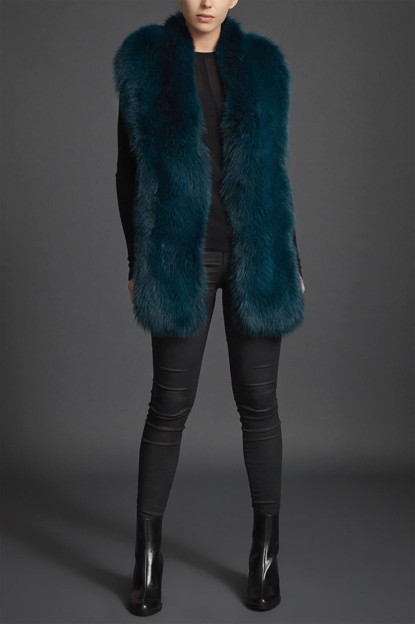 Black Verheyen London Legacy Stole in Jade Fox Fur & Silk Lining with Belt 