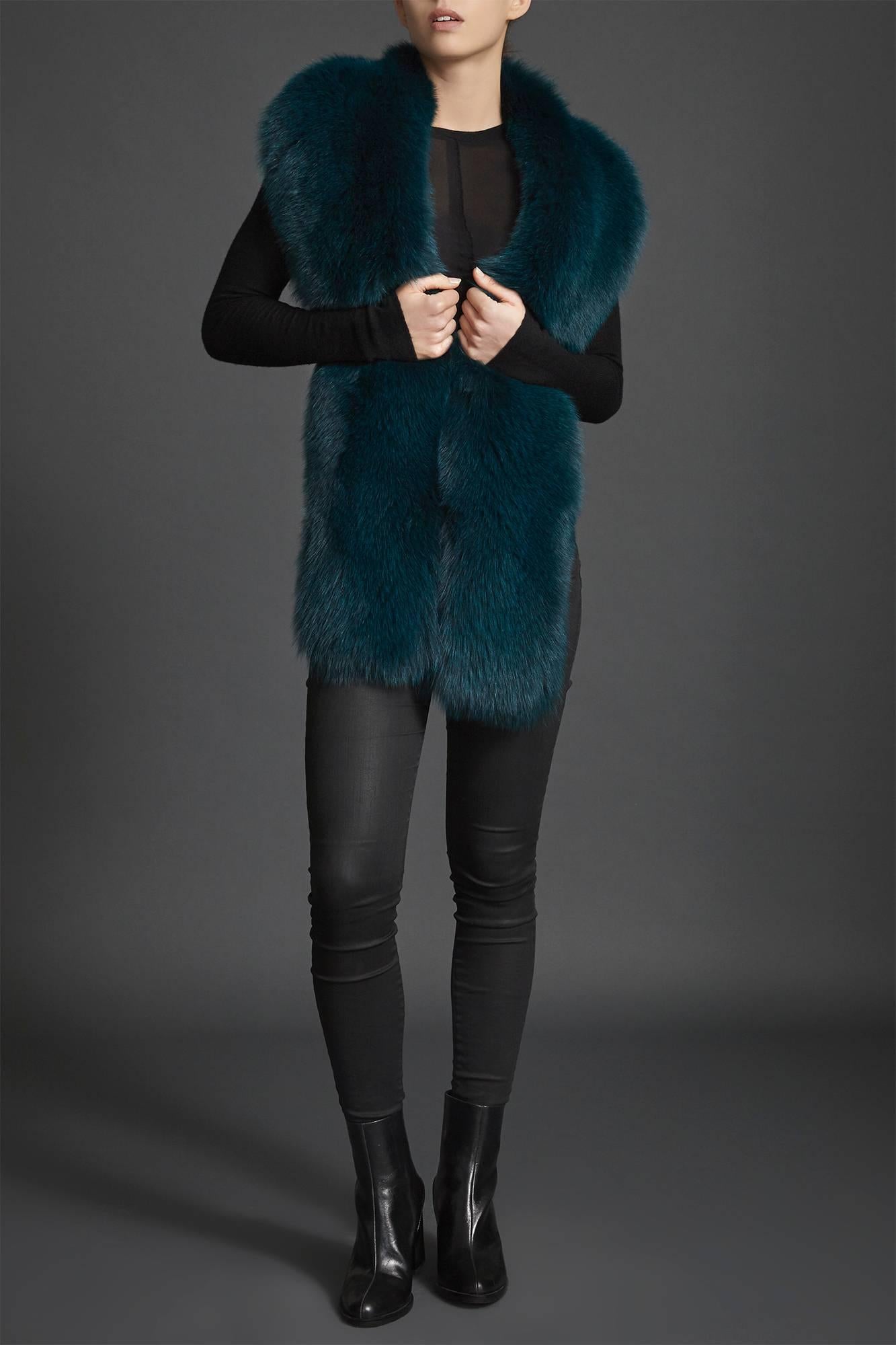 Verheyen London Legacy Stole in Jade Fox Fur & Silk Lining with Belt  1
