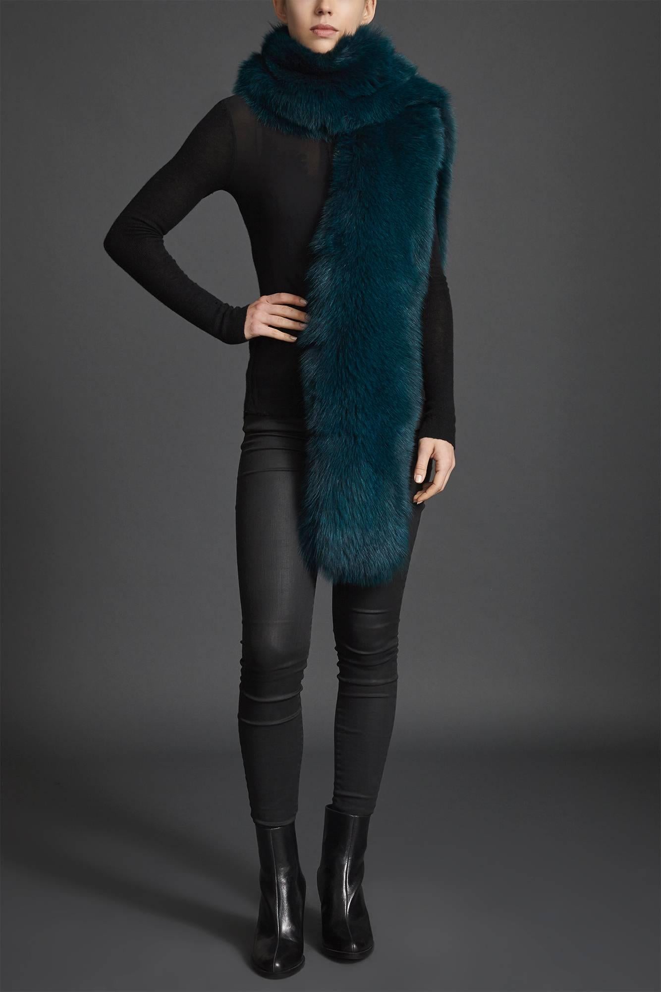 Verheyen London Legacy Stole in Jade Fox Fur & Silk Lining with Belt  2