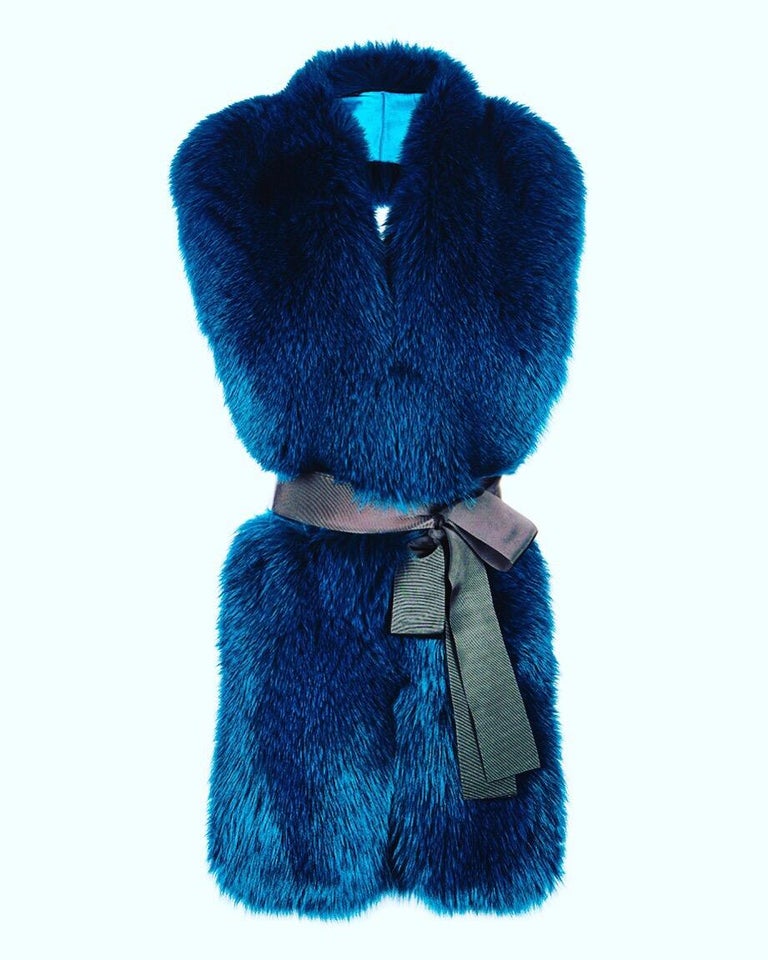 Verheyen London Legacy Stole in Jade Fox Fur and Silk Lining with Belt For  Sale at 1stDibs