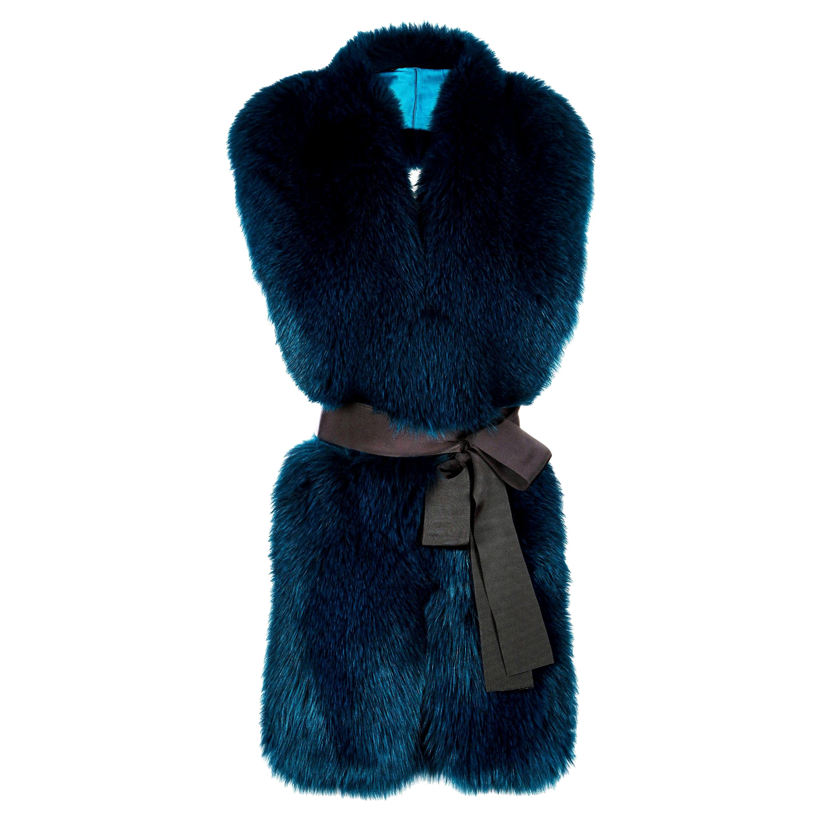 Verheyen London Legacy Stole in Jade Fox Fur 
Silk Lining with Belt