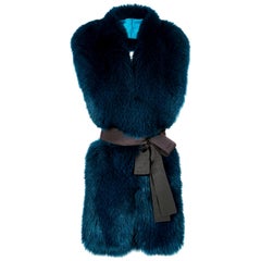 Verheyen London Legacy Stole in Jade Fox Fur & Silk Lining with Belt