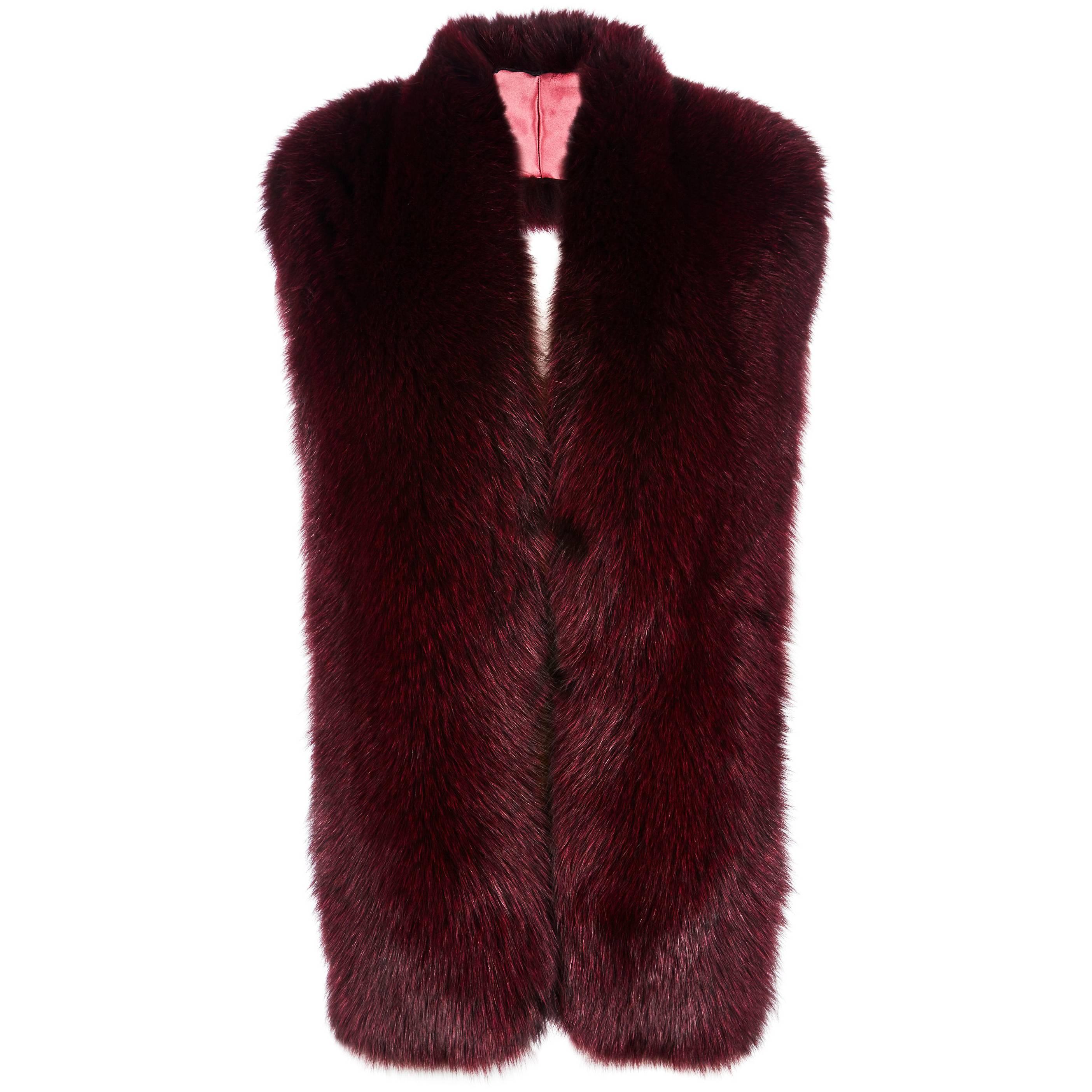 Black Verheyen London Legacy Stole Scarf in Garnet Burgundy Fox Fur with Belt For Sale