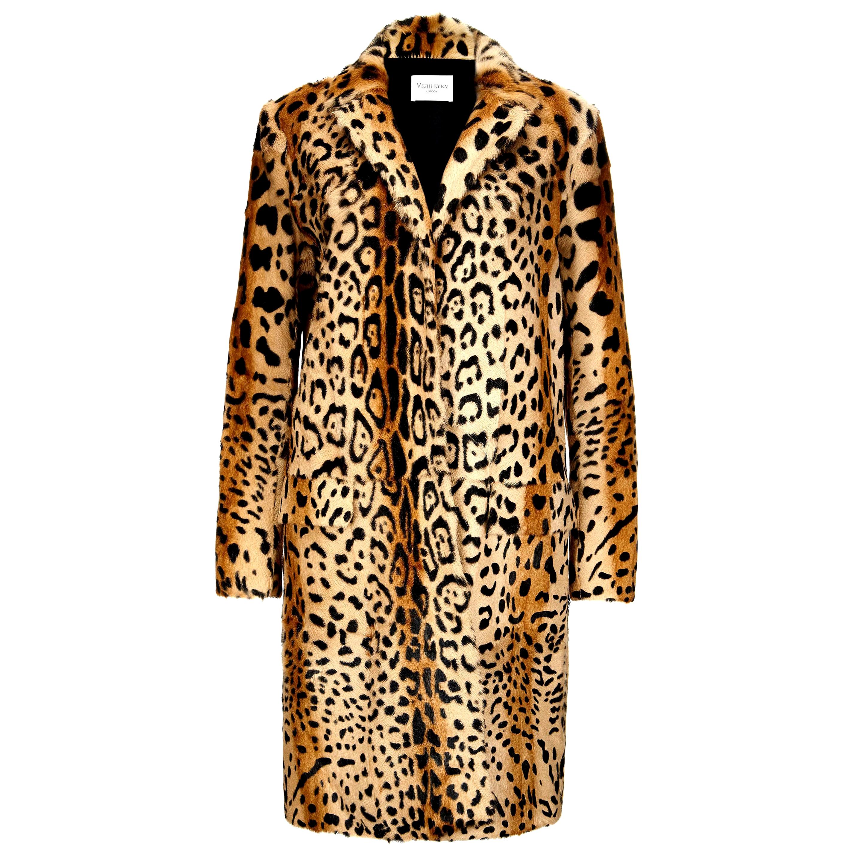 Verheyen London Mantel mit Leopardenmuster aus natürlichem Ziegenhaarpelz UK 10  im Angebot