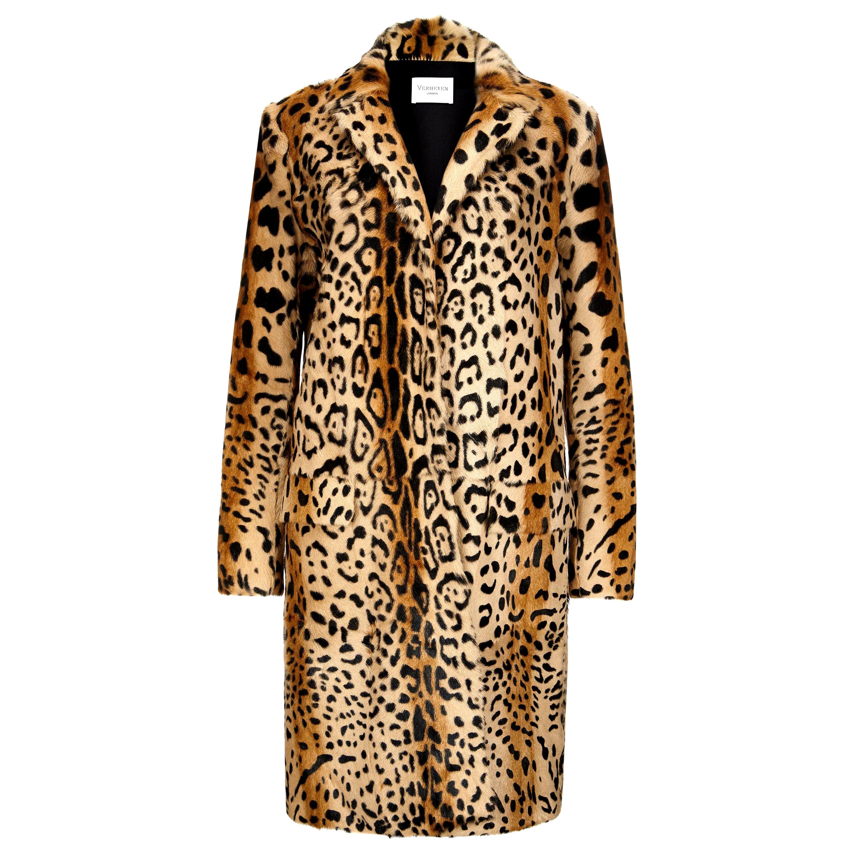 Verheyen London Abrigo con estampado de leopardo en pelo de cabra natural  UK 12 en venta en 1stDibs