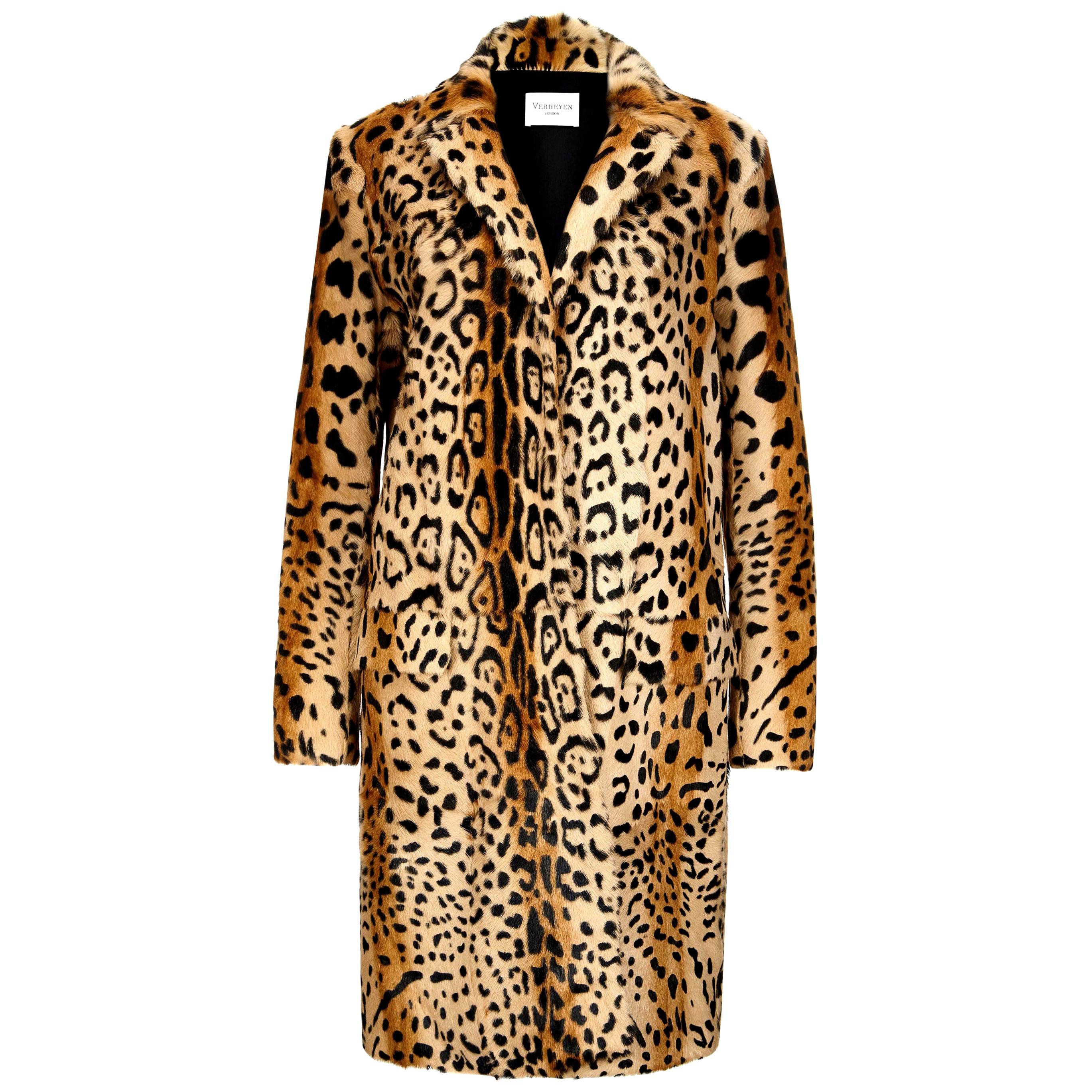 Verheyen London Leopard Print Coat in Natural Goat Hair Fur UK 12  For Sale