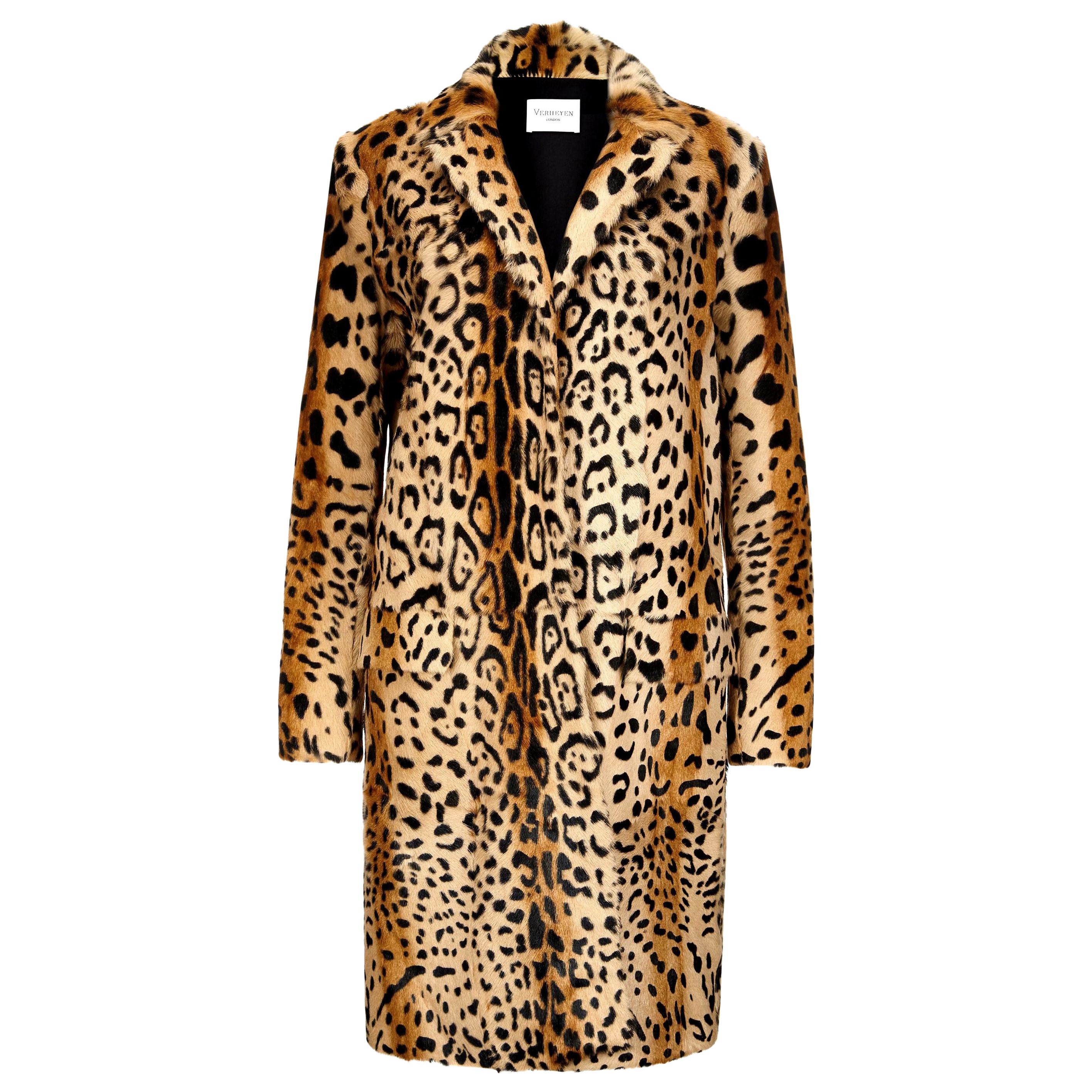 Verheyen London Mantel mit Leopardenmuster aus natürlichem Ziegenhaarpelz UK 12 im Angebot