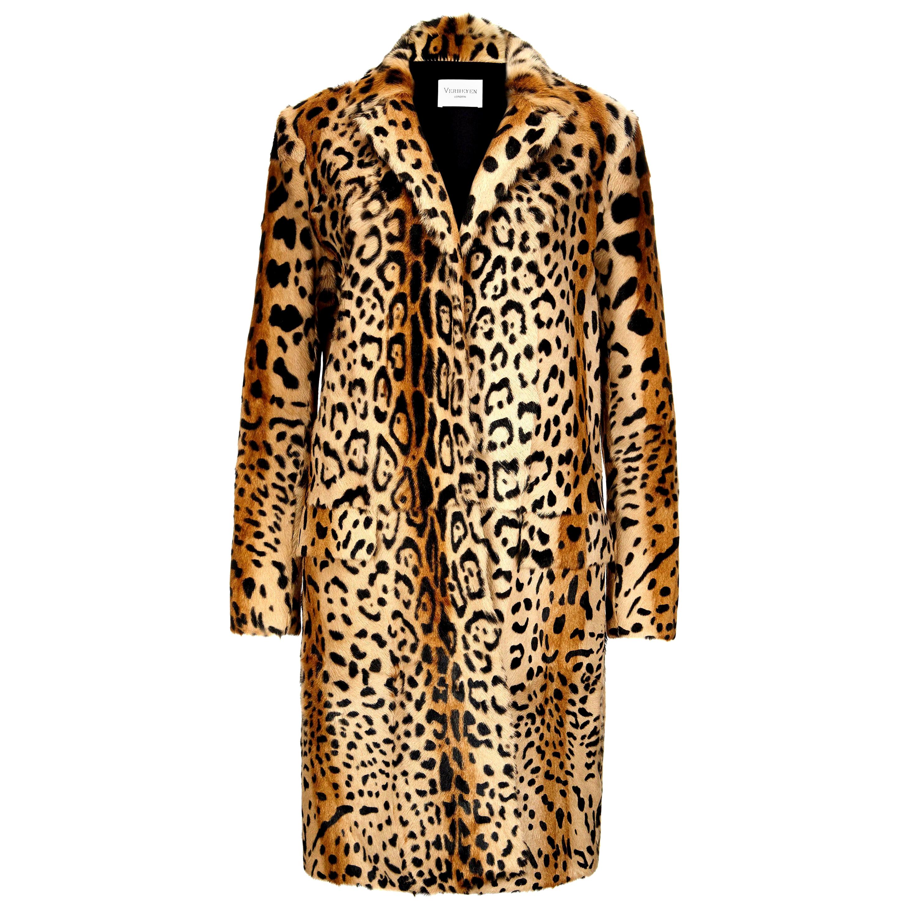 Verheyen London Leopard Print Coat in Natural Goat Hair Fur UK 6 