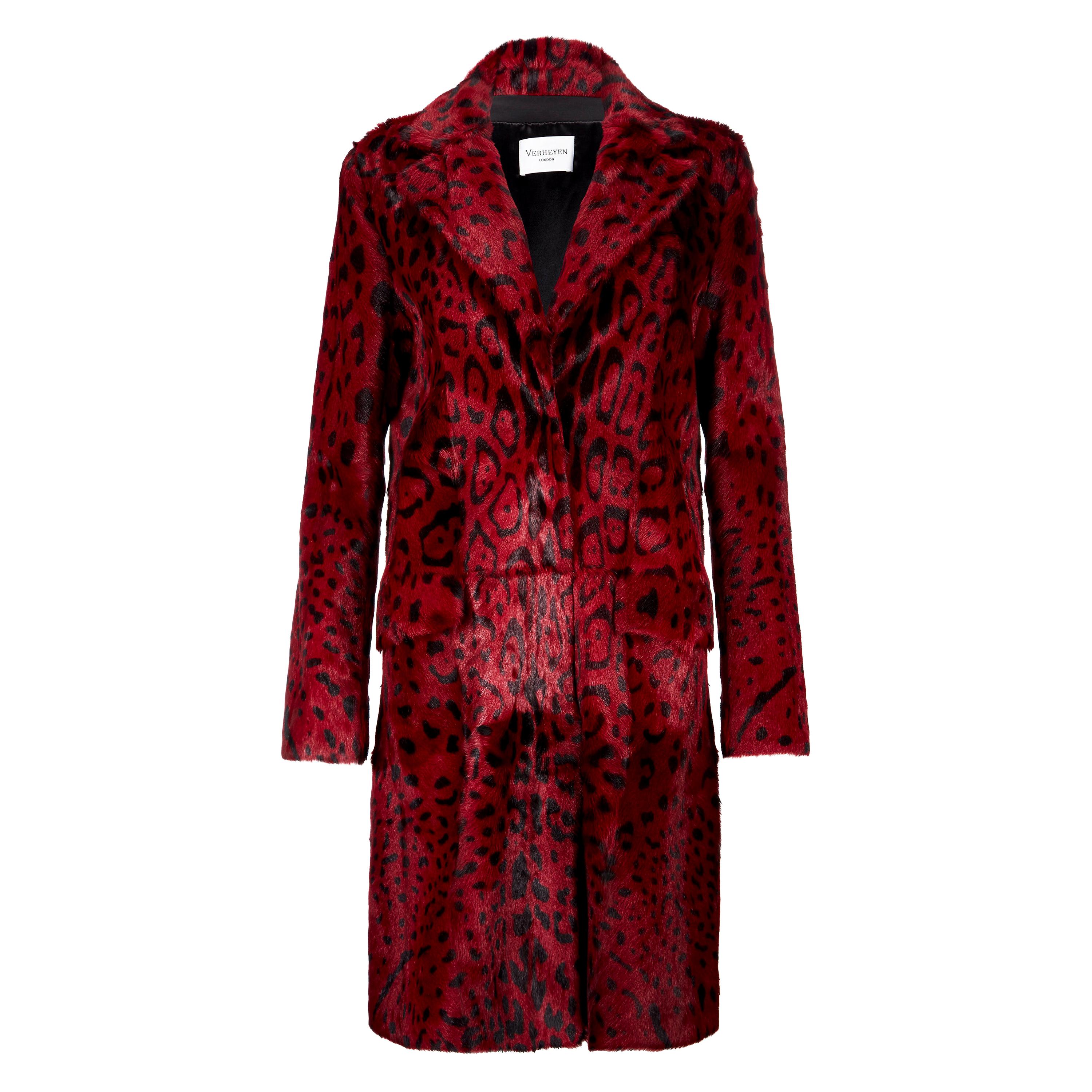 Verheyen London Leopard Print Coat in Red Ruby Goat Hair Fur UK 10 - Brand New 