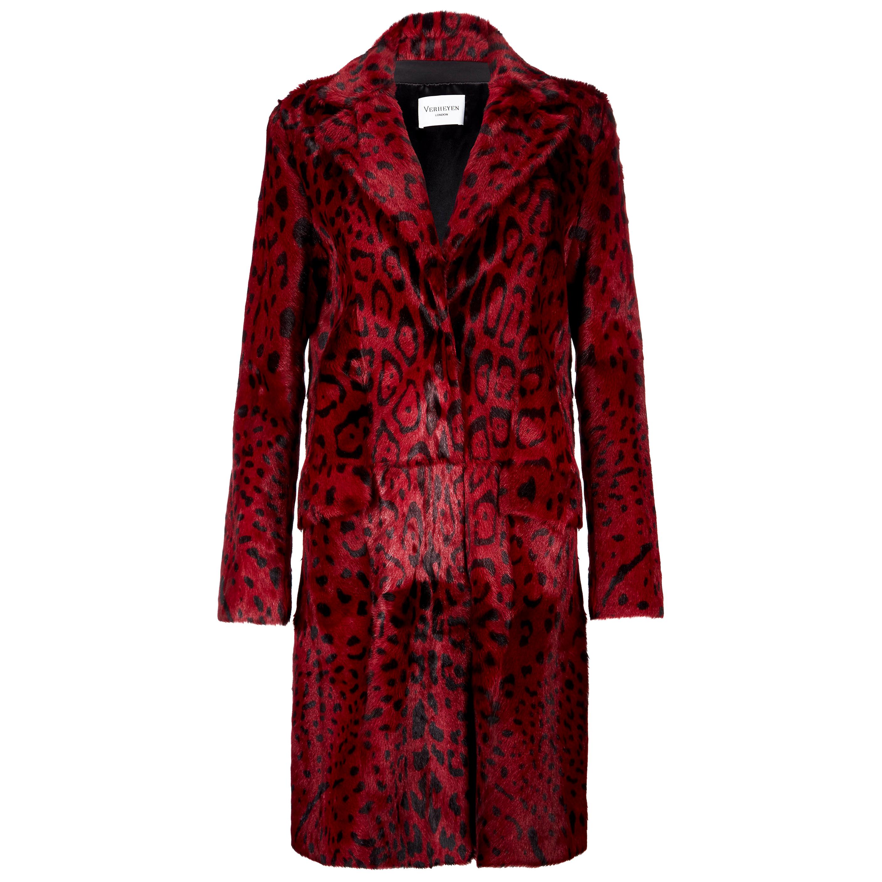 Verheyen London Leopard Print Coat in Red Ruby Goat Hair Fur UK 10 - Brand New 