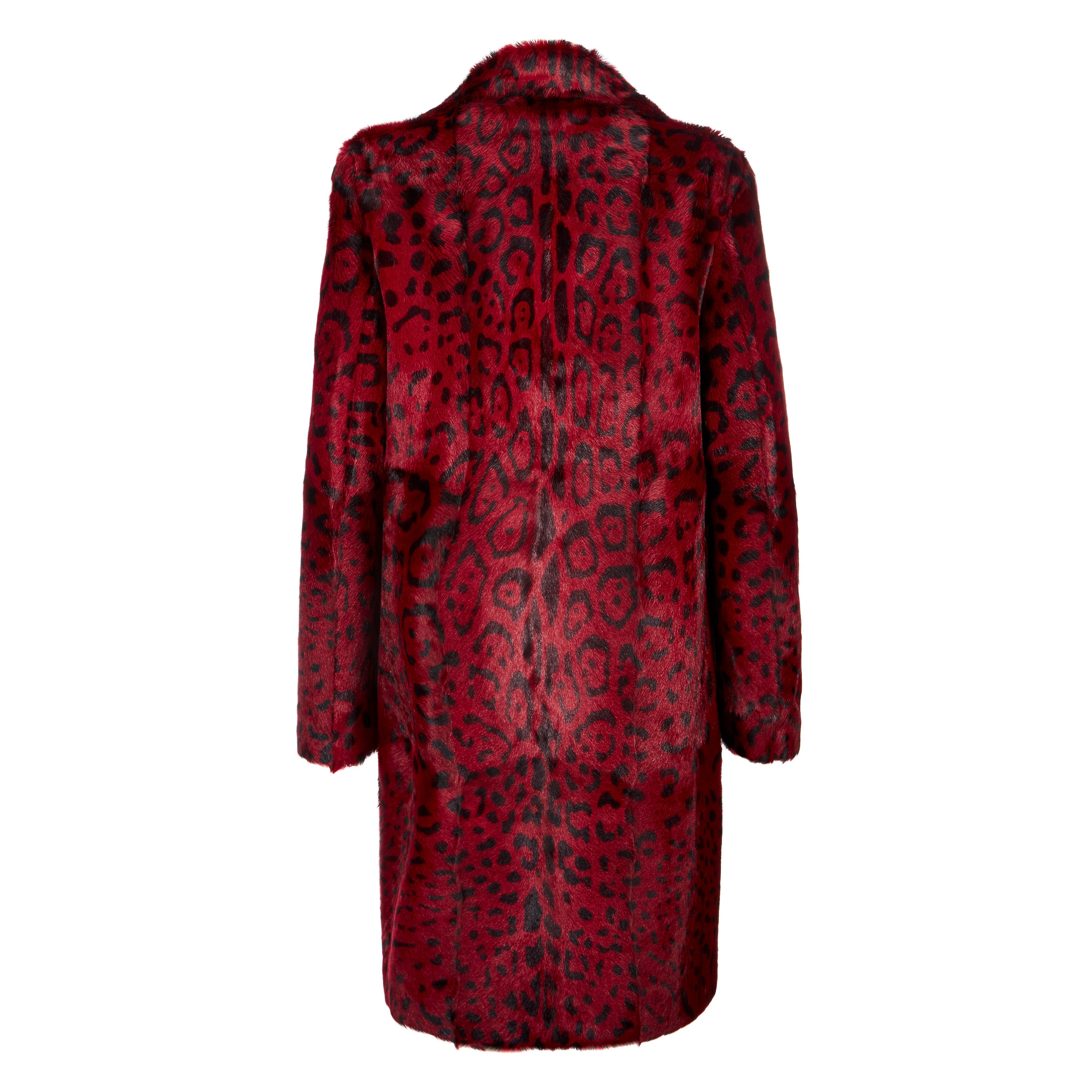 Women's Verheyen London Leopard Print Coat in Red Ruby Goat Hair Fur UK 10 For Sale