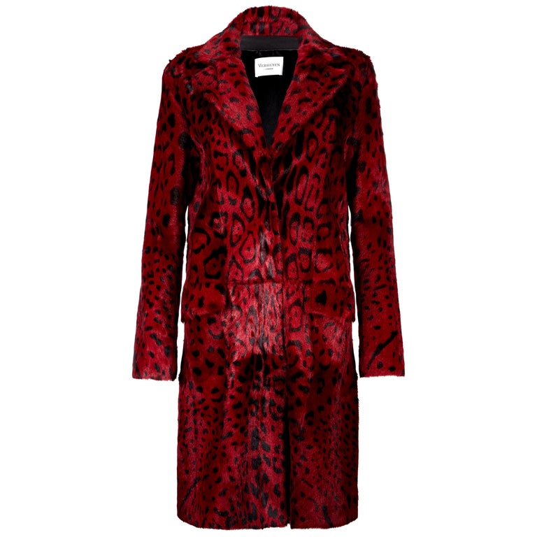 hovedpine middag Kælder Verheyen London Leopard Print Coat in Red Ruby Goat Hair Fur UK 10 at  1stDibs