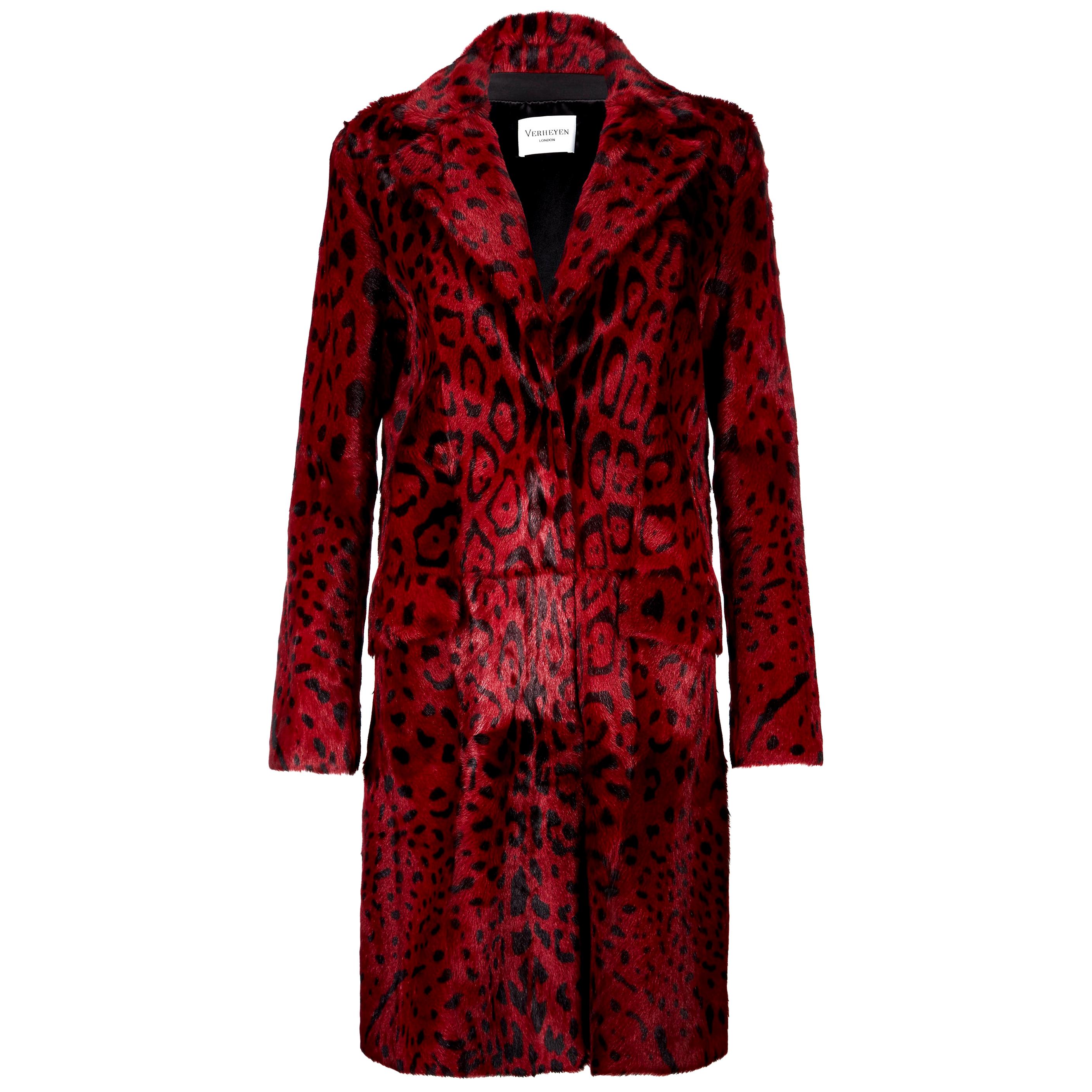 Verheyen London Leopard Print Coat in Red Ruby Goat Hair Fur UK 10 