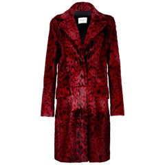 Verheyen London Leopard Print Coat in Red Ruby Goat Hair Fur UK 10 