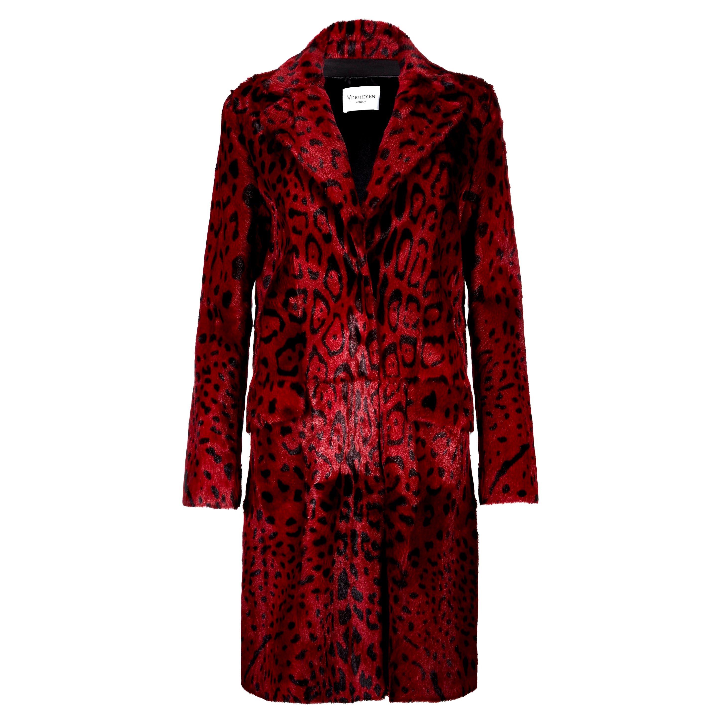Verheyen London Leopard Print Coat in Red Ruby Goat Hair Fur UK 10