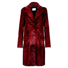 Verheyen London Leopard Print Coat in Red Ruby Goat Hair Fur UK 10