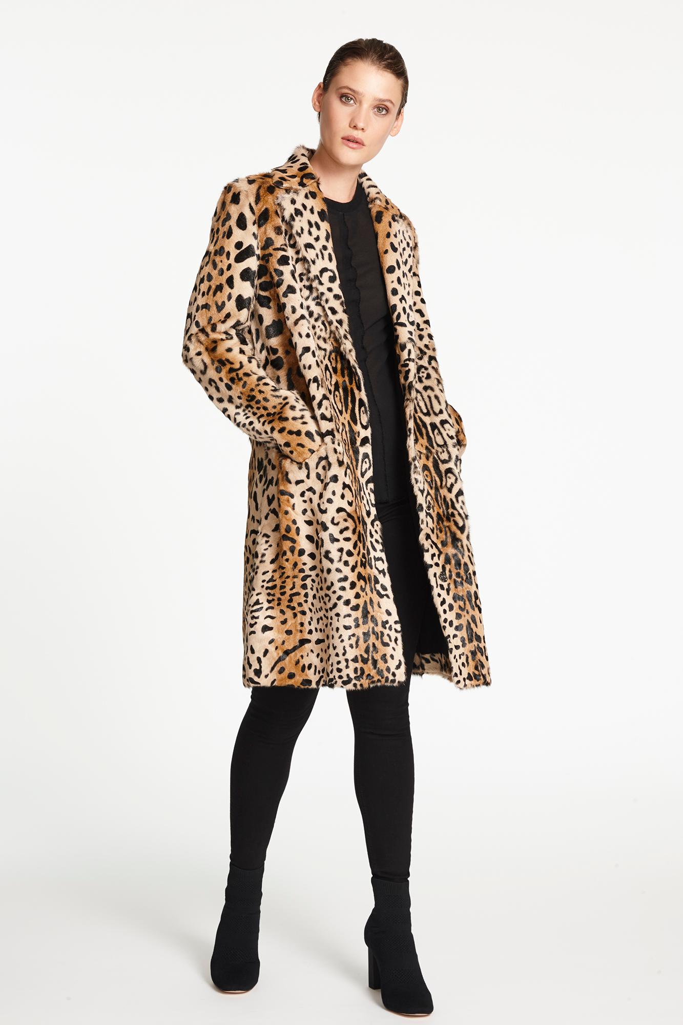 Verheyen London Abrigo con estampado de leopardo en pelo de cabra rojo rubí UK 12  - Nuevo en venta 3