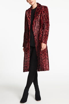 Verheyen London Longline Leopard Print Coat in Ruby Red Goat Hair Fur