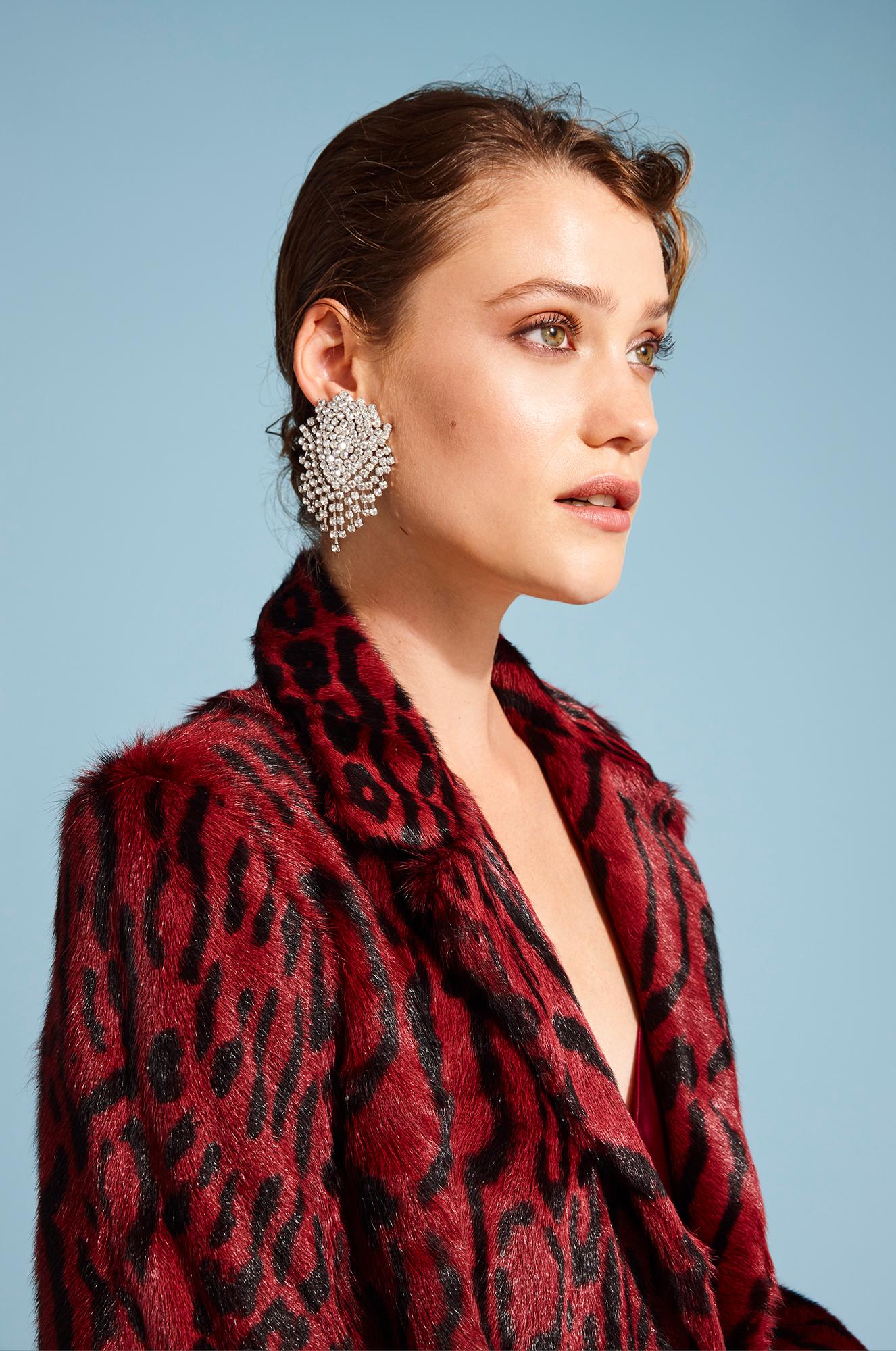 Verheyen London Manteau long imprimé léopard en fourrure de chèvre rouge rubis en vente 4