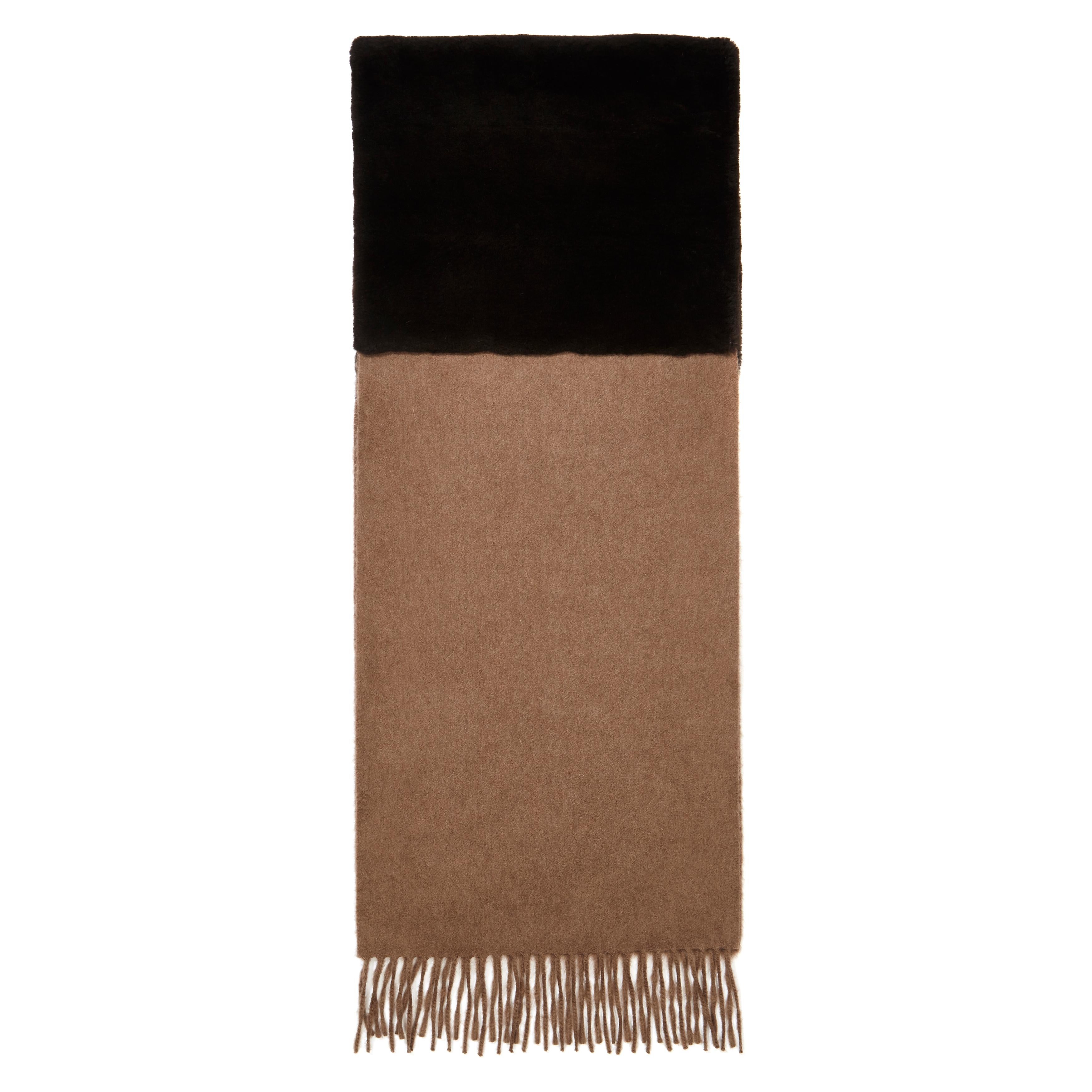 Verheyen London Mens Cashmere Scarf in Soft Brown Lined in Nutria Fur  1