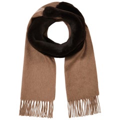 Verheyen London Mens Cashmere Scarf in Soft Brown Lined in Nutria Fur