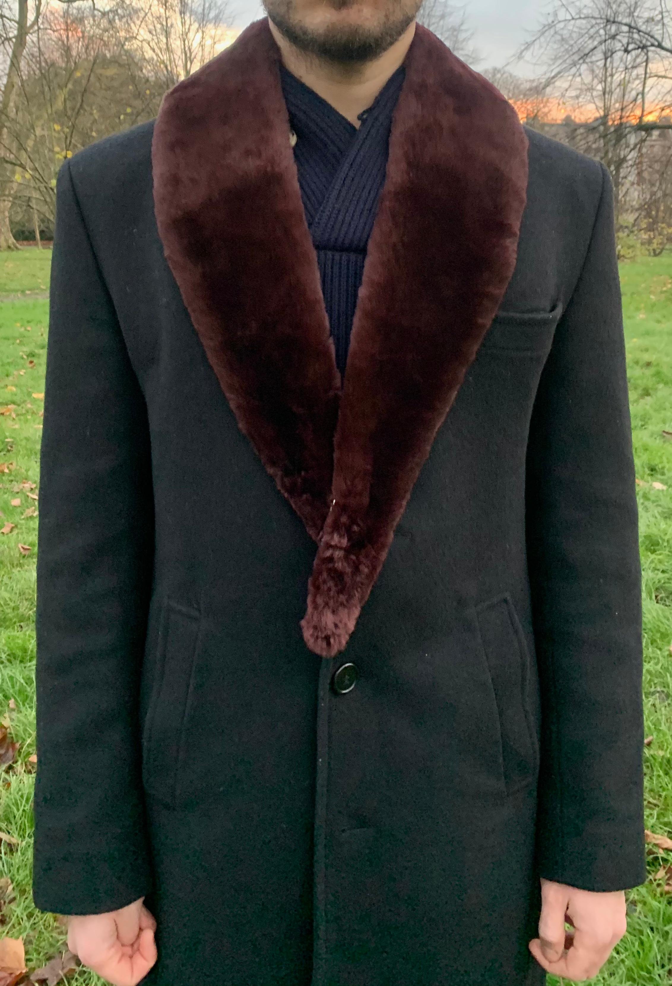 Verheyen London Mens Detachable Burgundy Beaver Fur Collar  For Sale 1