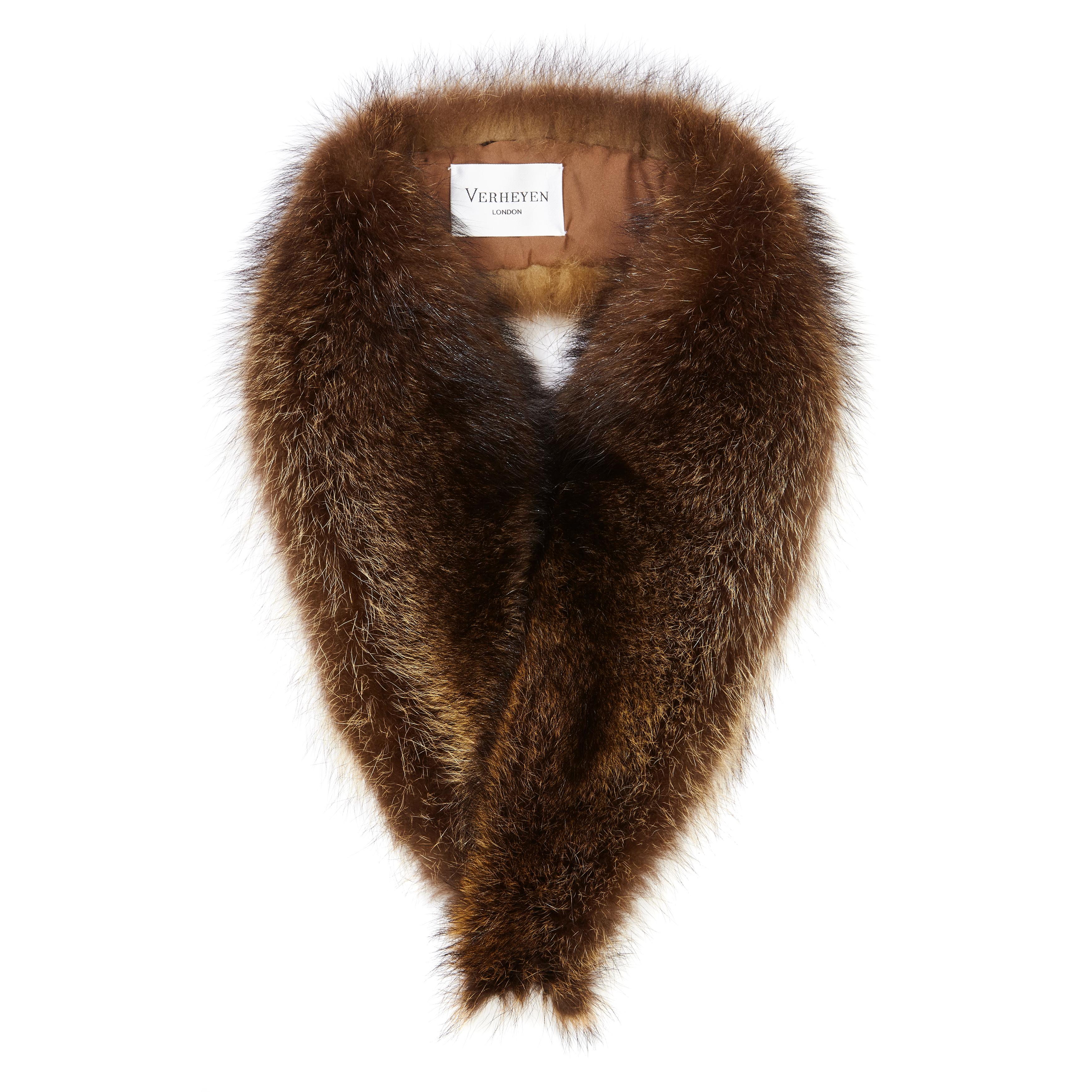 Brown Verheyen London Mens Detachable Fur Collar in Raccoon - Brand New