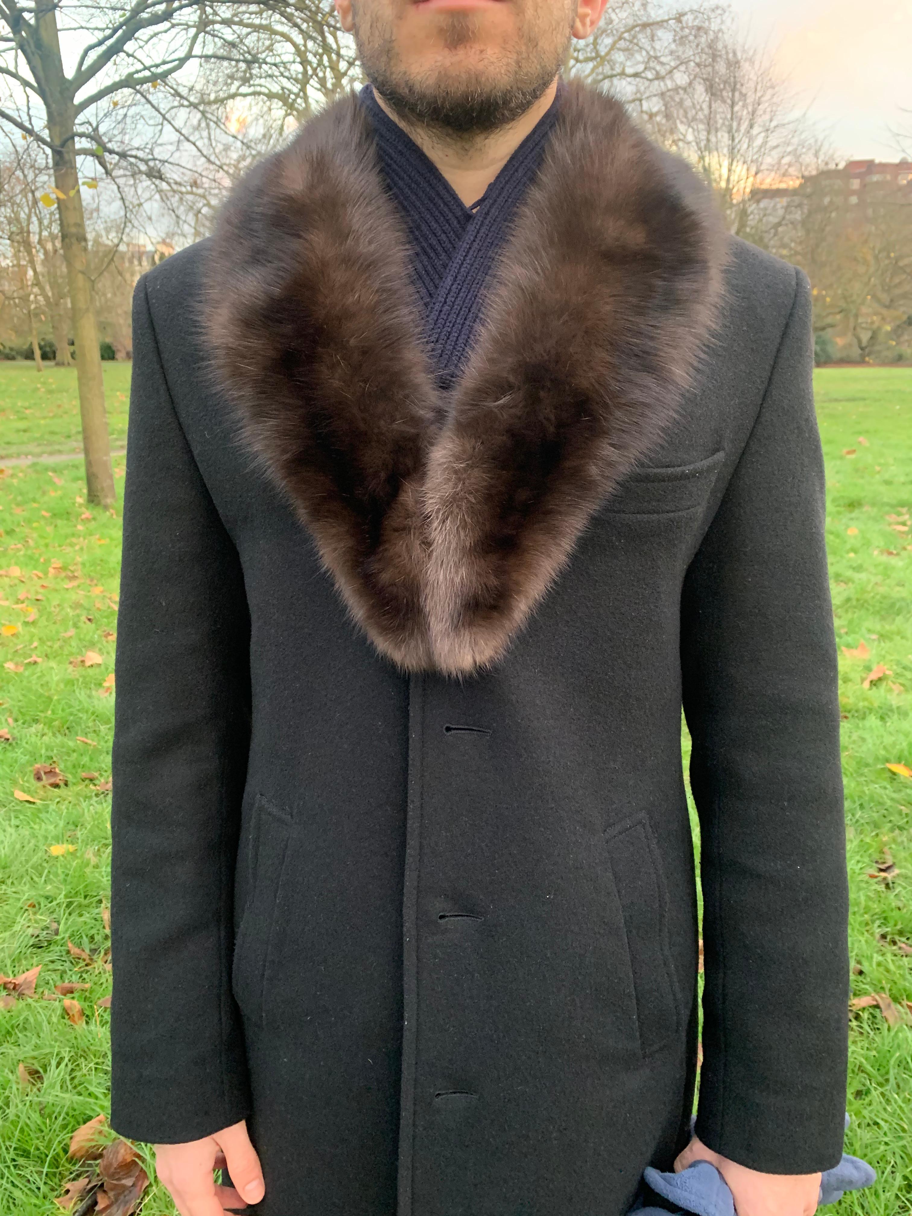 Black Verheyen London Mens Detachable Russian Barguzin Sable Fur Collar 