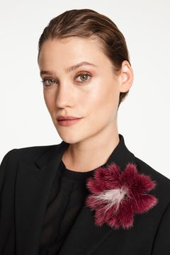 Verheyen London Mink Fur Flower Brooch in Berry Burgundy