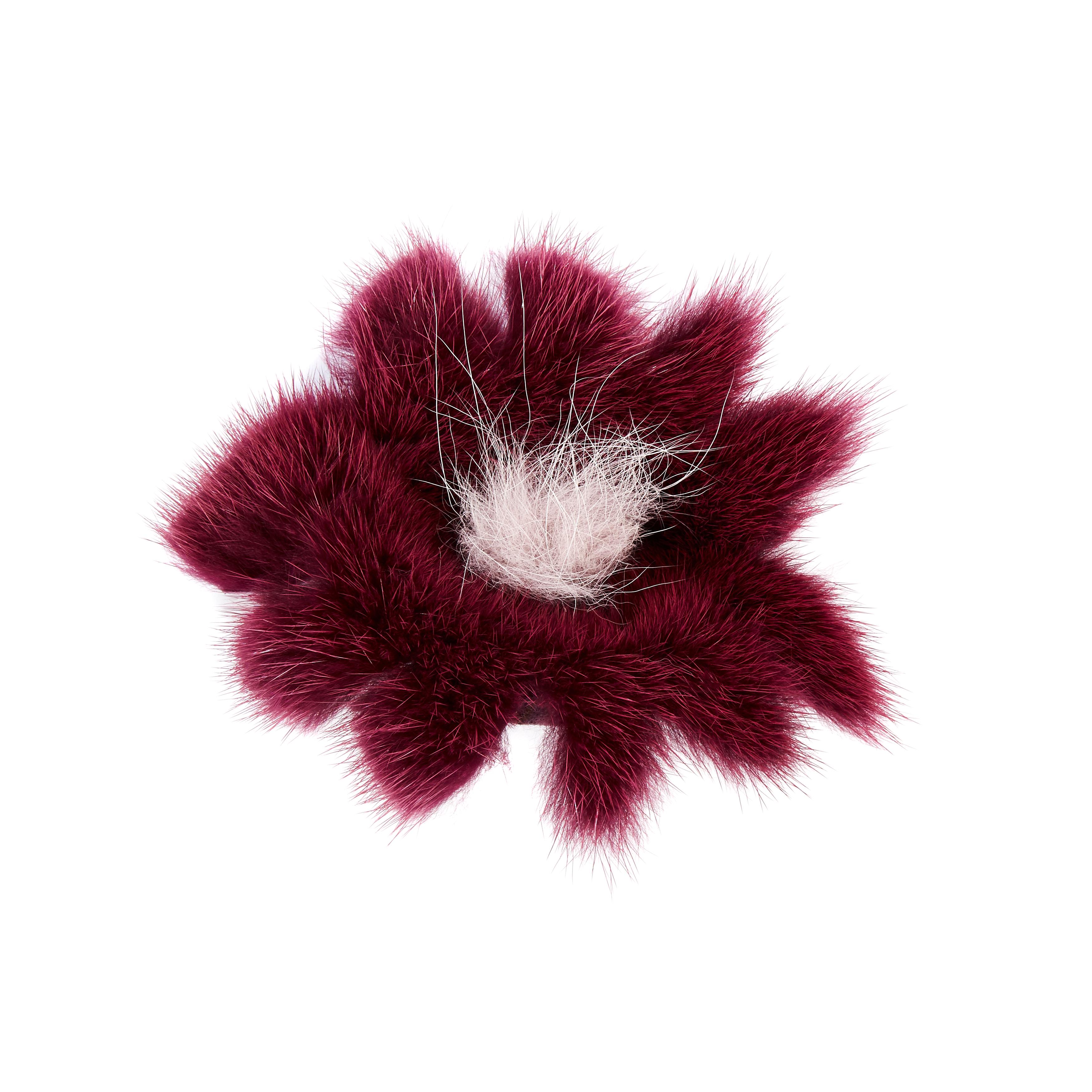 Women's or Men's Verheyen London Mink Fur Flower Brooch in Berry Burgundy
