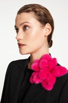 Verheyen London Mink Fur Flower Brooch in Fuchsia Pink