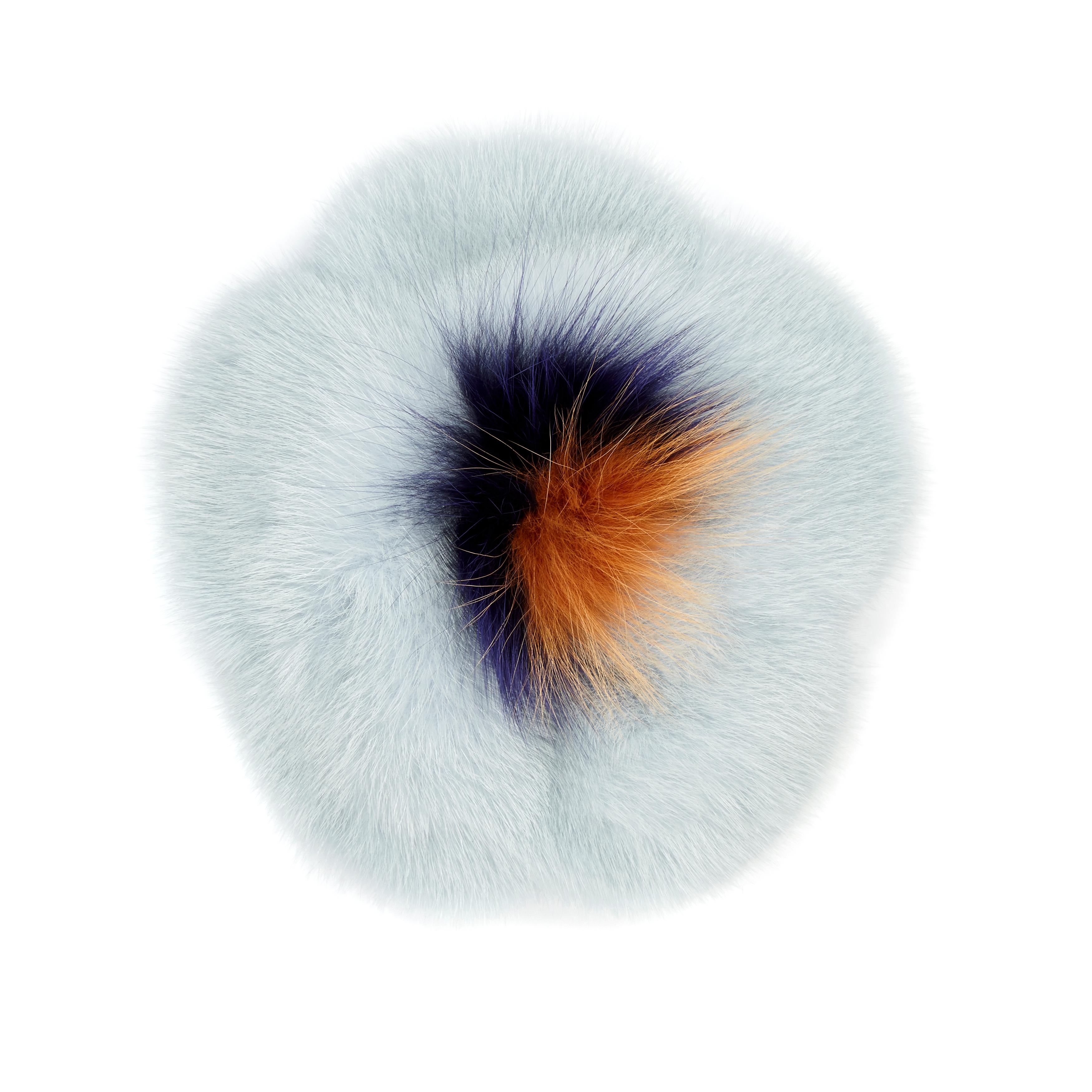 Verheyen London Mink Fur Flower Brooch in Iced Topaz Blue - Brand New 1