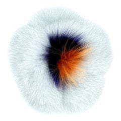 Verheyen London Mink Fur Flower Brooch in Iced Topaz Blue