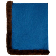 Verheyen London Mink Fur Trimmed 100% Cashmere Scarf in Blue & Brown - Brand New