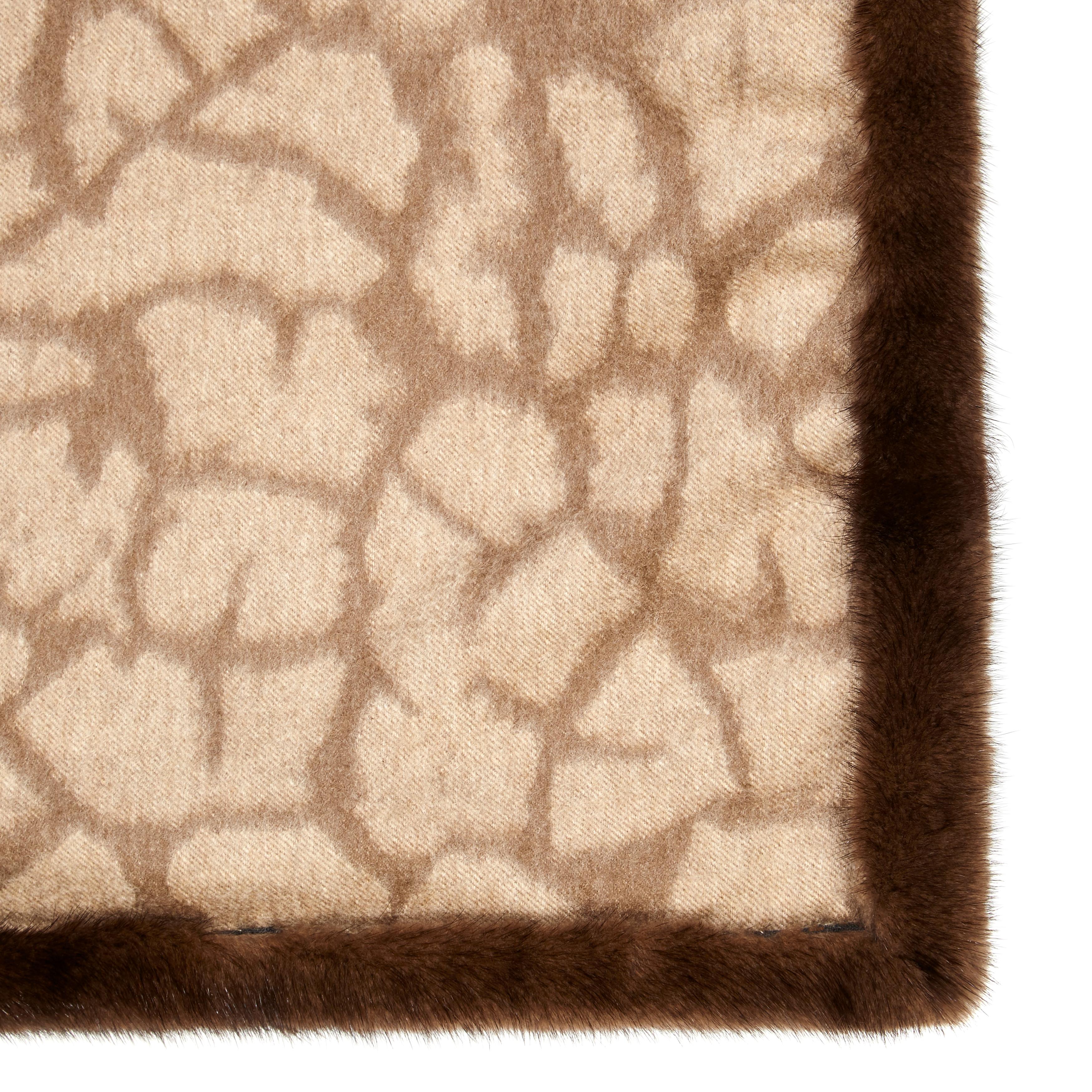 Beige Verheyen London Mink Fur Trimmed Cashmere Scarf in Brown Leopard  For Sale