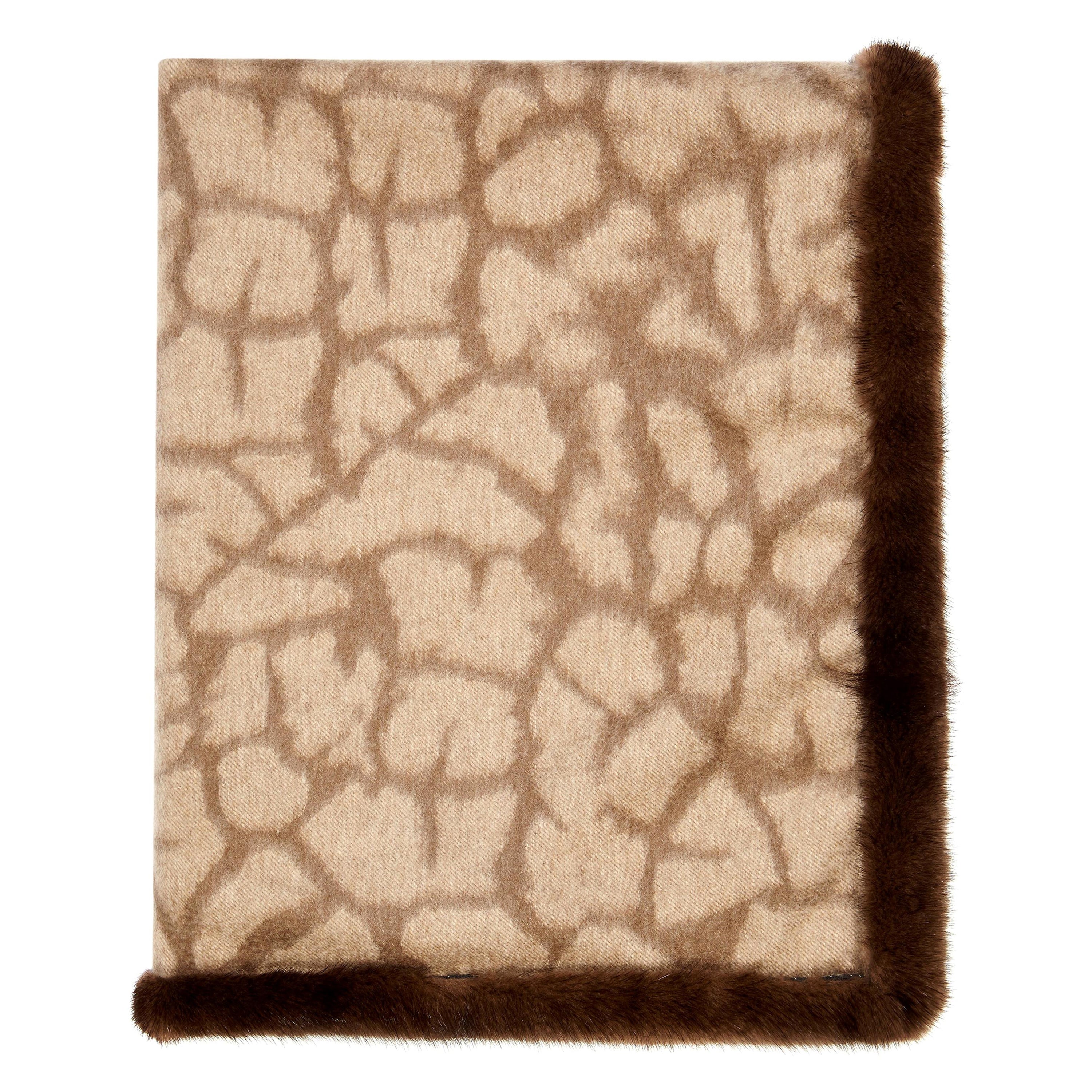 Verheyen London Mink Fur Trimmed Cashmere Scarf in Brown Leopard