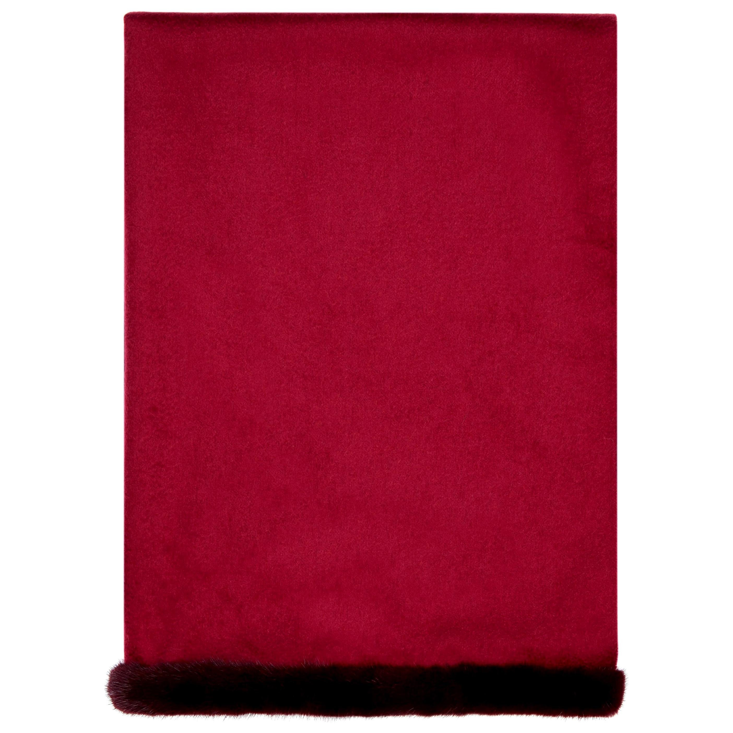 Verheyen London Mink Fur Trimmed Cashmere Scarf in Burgundy - Brand New 