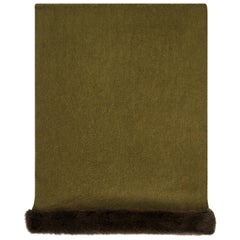 Verheyen London Mink Fur Trimmed Cashmere Scarf in Olive - Brand New 