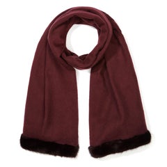 Verheyen London Mink Fur Trimmed Cashmere Shawl Scarf in Rich Burgundy - Brand