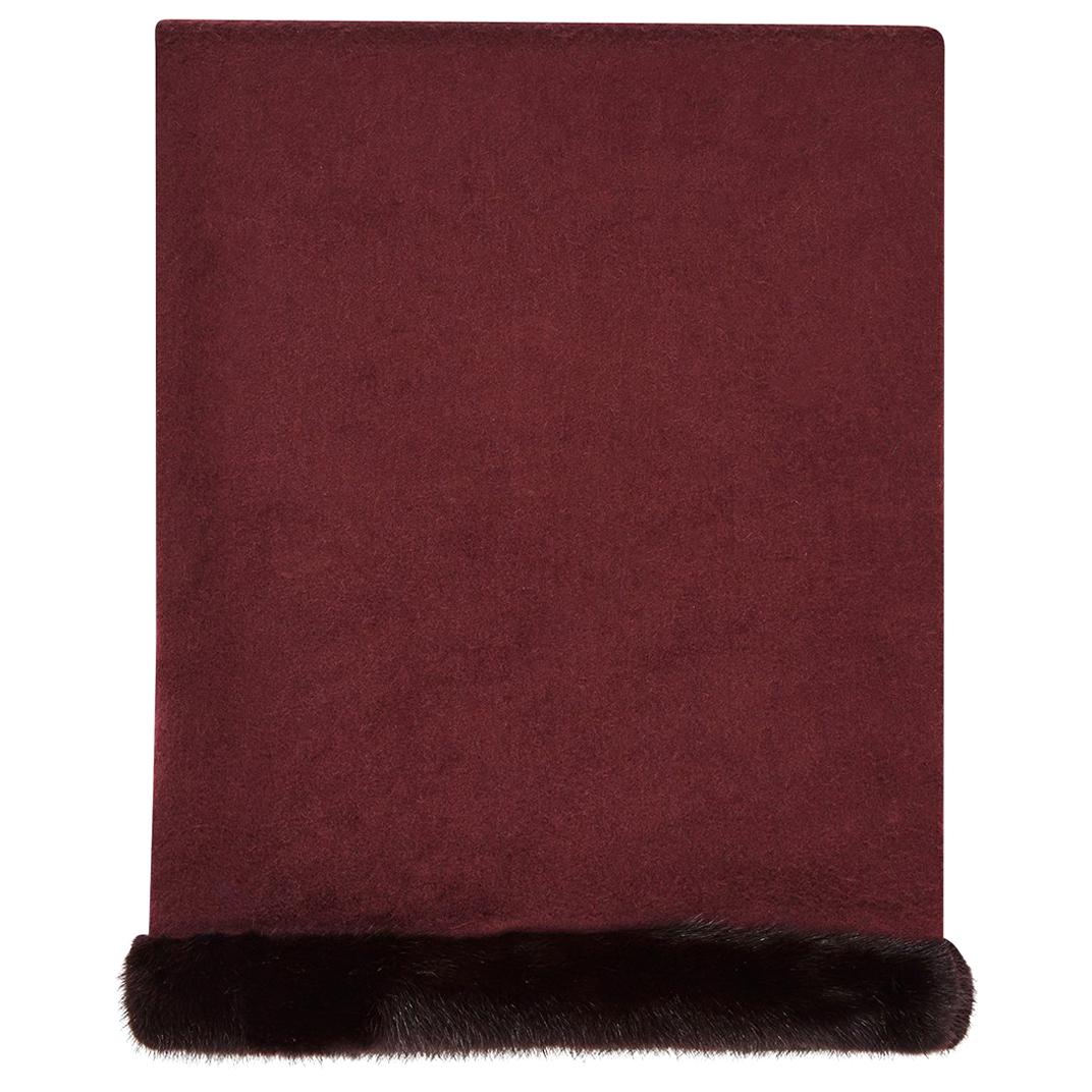 Verheyen London Mink Fur Trimmed Cashmere Shawl Scarf in Rich Burgundy Gift 