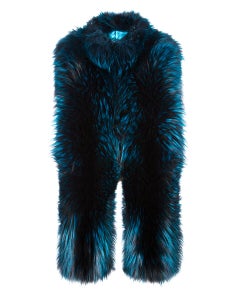 Verheyen London Nehru Collar Stole in Electric Teal Fox Fur - Brand New