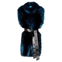 Verheyen London Nehru Collar Stole in Electric Teal Fox Fur - Brand New 