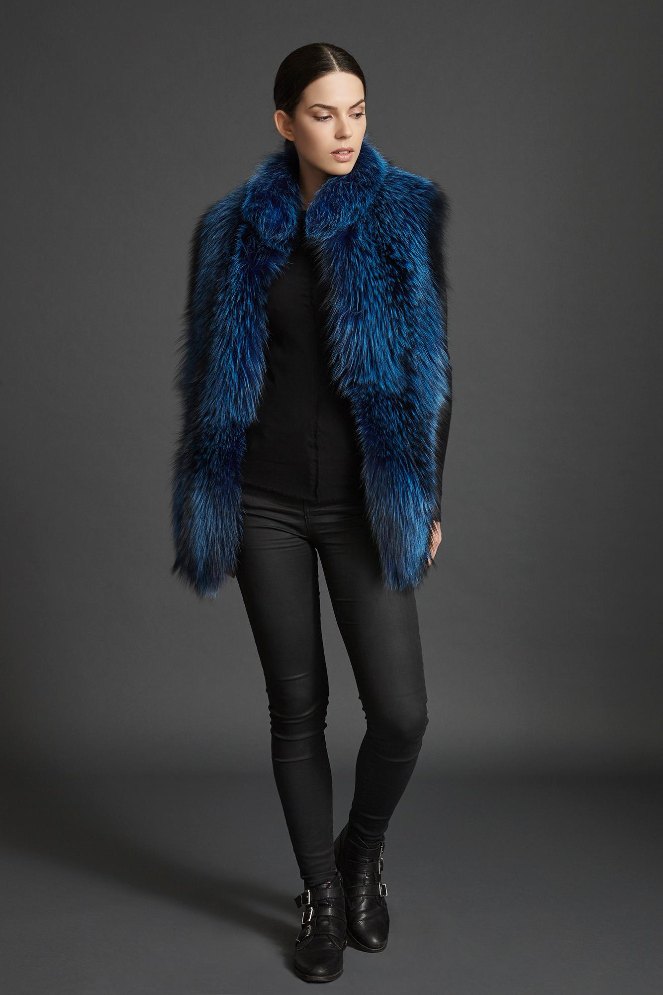 Verheyen London Nehru Collar Stole  in Lapis Blue Fox Fur - Brand New  4